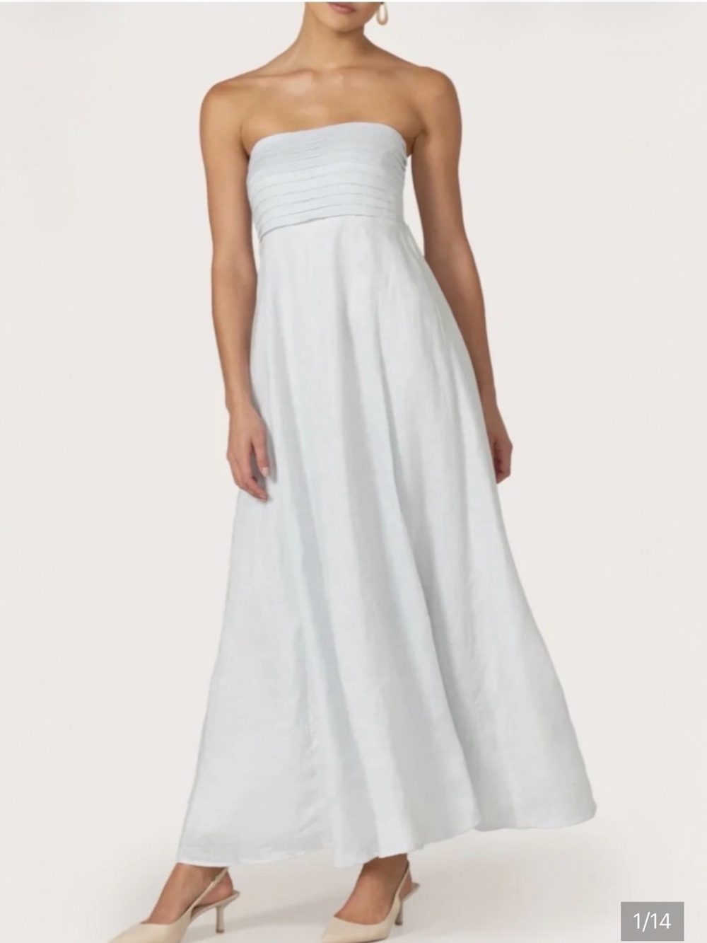 Caroline Constas 🔥 Linen Blend Pintuck Strapless Midi A-line